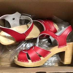 Red Leather Sven Clog Sandals